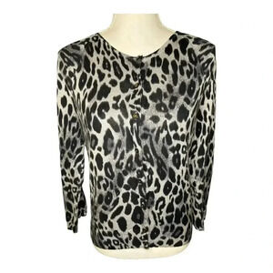 Ann Taylor Petite Large Gray & Black Animal Print Silk Blend‎ Cardigan